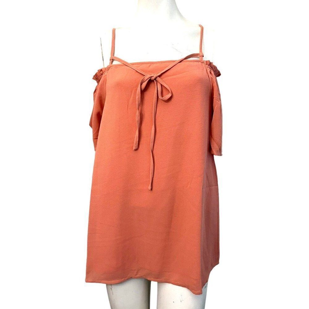 NWT Doe & Rae L Cold Shoulder Smock Top Short Sleeve Pullover Lined Peach NWT